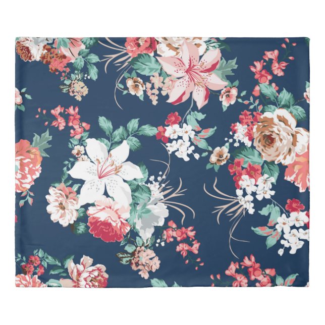 Floral pattern with roses and small flowers with v duvet cover (Front)