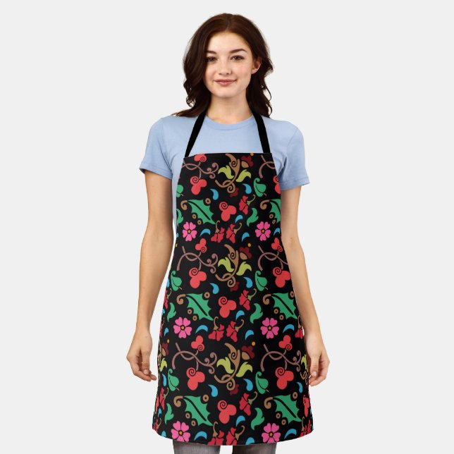 Floral Pattern With Smooth Color Background-45673 Apron (Worn)
