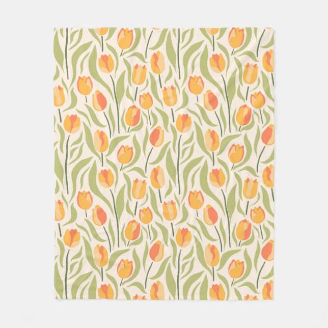 Floral pattern with tulips fleece blanket (Front)