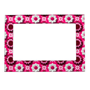 Floral Pattern With Vibrant Pink and White Lotus Magnetic Frame