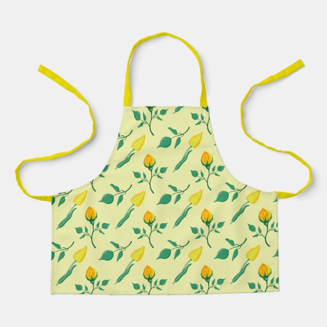 Floral pattern with yellow rose and tulip flowers apron (Front)