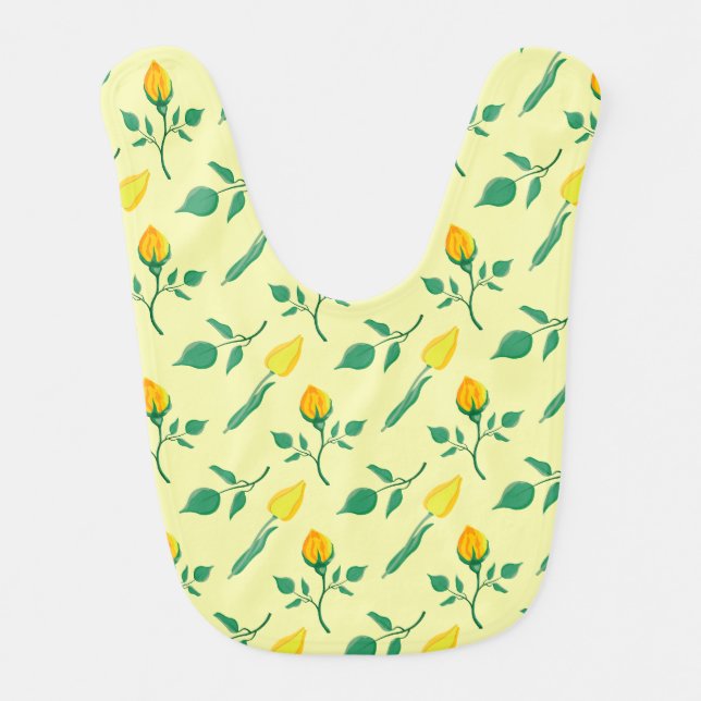 Floral pattern with yellow rose and tulip flowers baby bib (Front)