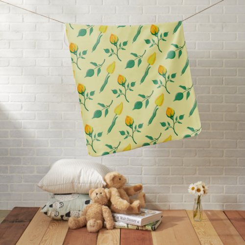 Floral pattern with yellow rose and tulip flowers baby blanket