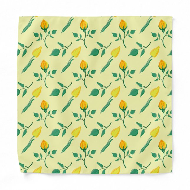 Floral pattern with yellow rose and tulip flowers bandana (Front)