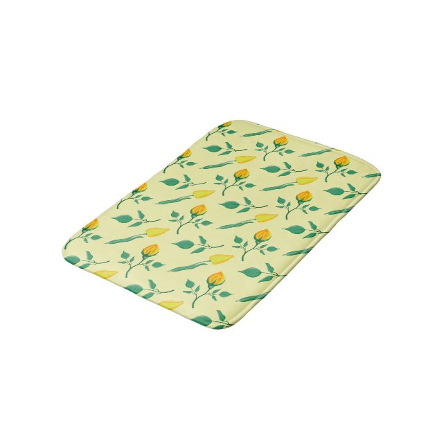 Floral pattern with yellow rose and tulip flowers bath mat (Angled)