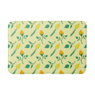 Floral pattern with yellow rose and tulip flowers bath mat