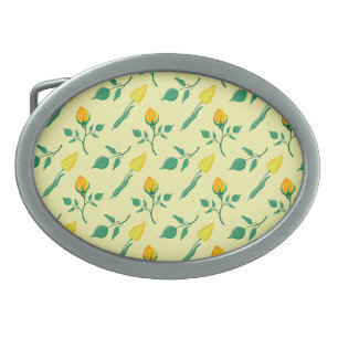 Floral pattern with yellow rose and tulip flowers belt buckle