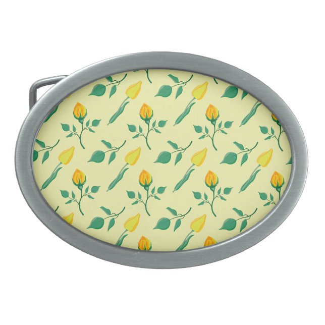 Floral pattern with yellow rose and tulip flowers belt buckle (Front)