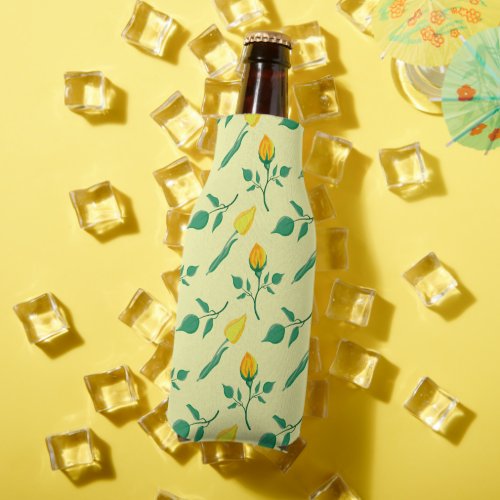 Floral pattern with yellow rose and tulip flowers bottle cooler