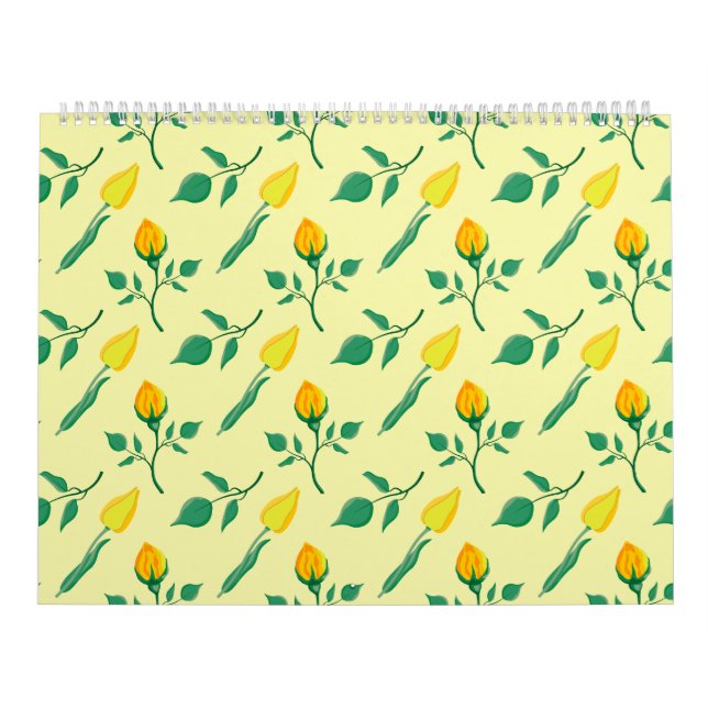 Floral pattern with yellow rose and tulip flowers calendar (Cover)
