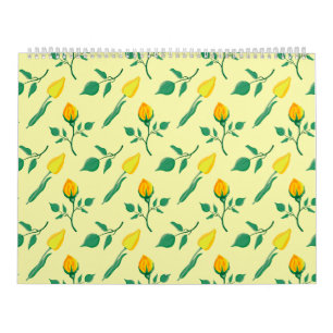 Floral pattern with yellow rose and tulip flowers calendar