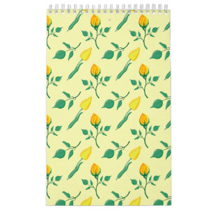 Floral pattern with yellow rose and tulip flowers calendar