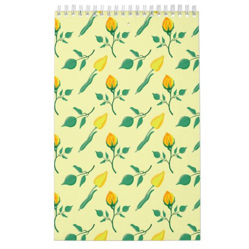Floral pattern with yellow rose and tulip flowers calendar