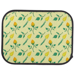 Floral pattern with yellow rose and tulip flowers car floor mat