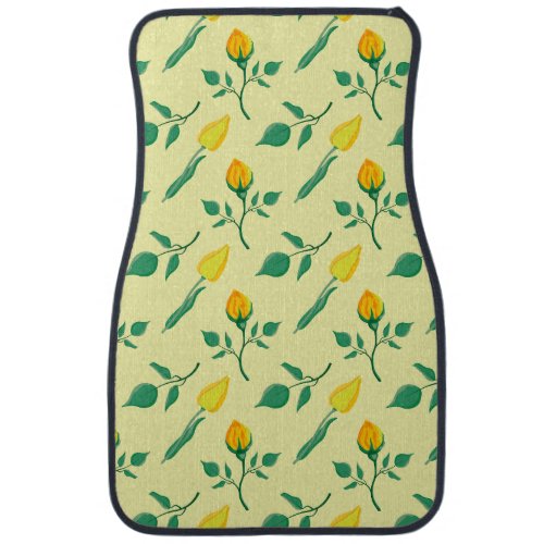 Floral pattern with yellow rose and tulip flowers car floor mat