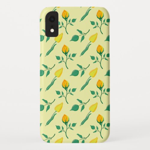 Floral pattern with yellow rose and tulip flowers iPhone XR case