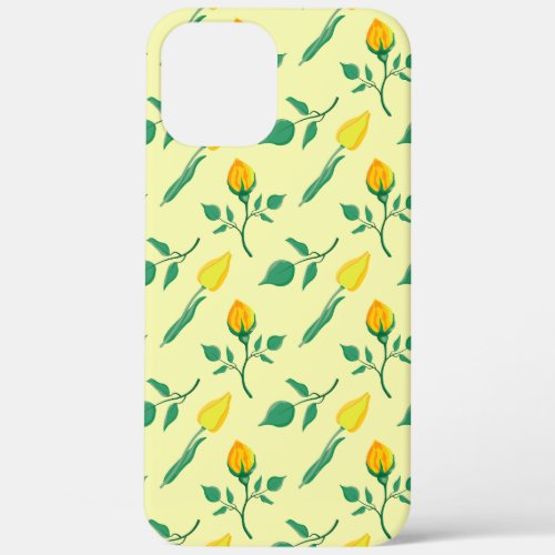 Floral pattern with yellow rose and tulip flowers iPhone 12 pro max case