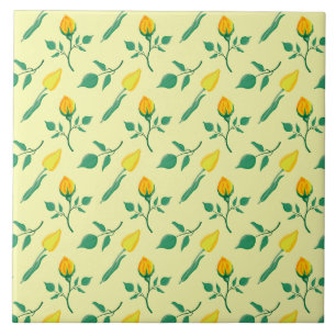 Floral pattern with yellow rose and tulip flowers ceramic tile
