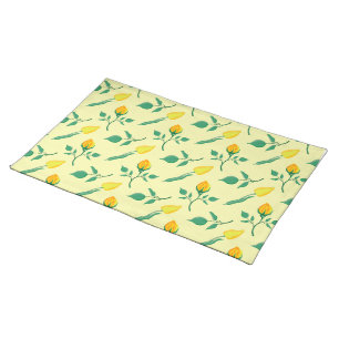 Floral pattern with yellow rose and tulip flowers cloth placemat