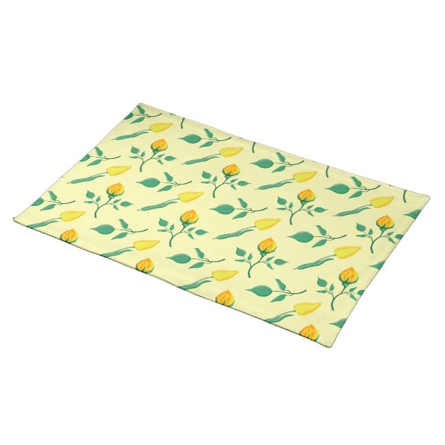 Floral pattern with yellow rose and tulip flowers cloth placemat (On Table)