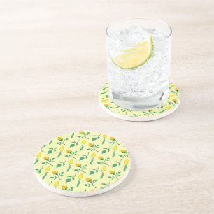 Floral pattern with yellow rose and tulip flowers coaster
