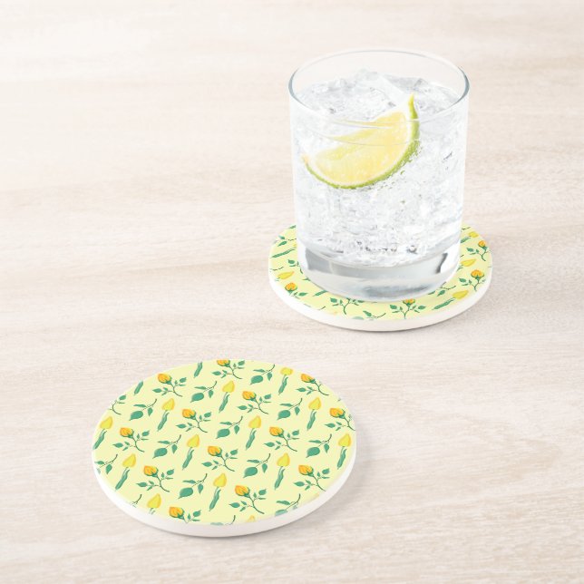 Floral pattern with yellow rose and tulip flowers coaster (Side)