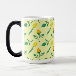 Floral pattern with yellow rose and tulip flowers color morph mug