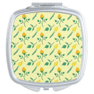Floral pattern with yellow rose and tulip flowers compact mirror