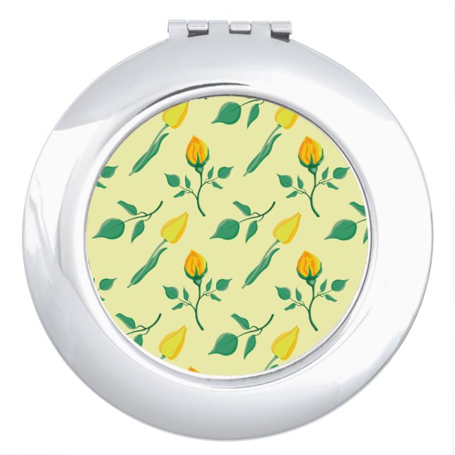 Floral pattern with yellow rose and tulip flowers compact mirror (Front)