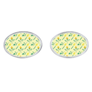 Floral pattern with yellow rose and tulip flowers cufflinks