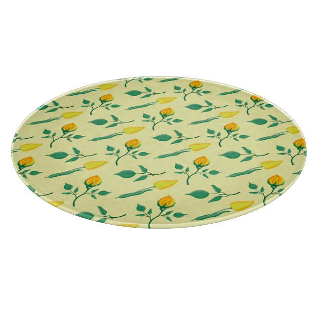 Floral pattern with yellow rose and tulip flowers cutting board (Corner)