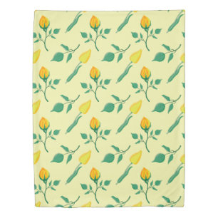 Floral pattern with yellow rose and tulip flowers duvet cover