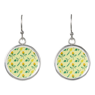 Floral pattern with yellow rose and tulip flowers earrings