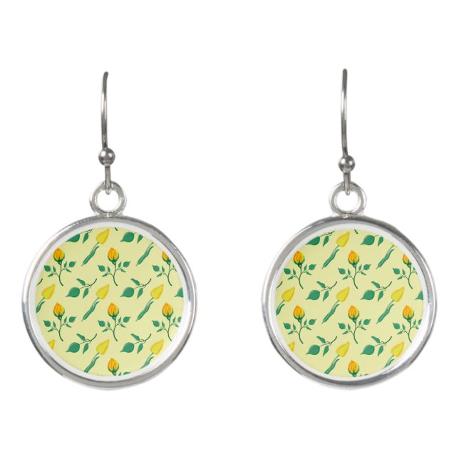 Floral pattern with yellow rose and tulip flowers earrings (Front)