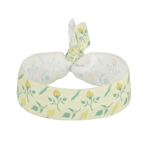 Floral pattern with yellow rose and tulip flowers elastic hair tie