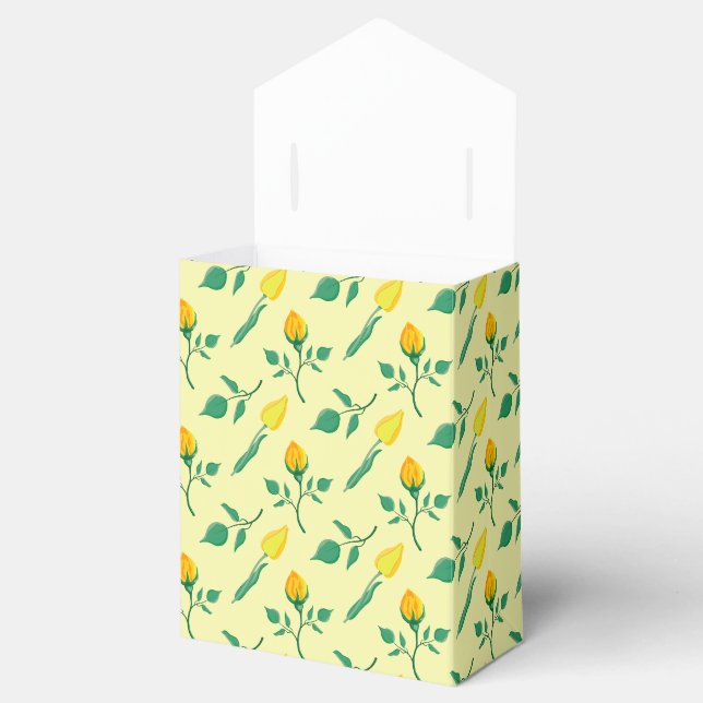 Floral pattern with yellow rose and tulip flowers favor boxes (Opened)