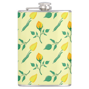 Floral pattern with yellow rose and tulip flowers flask