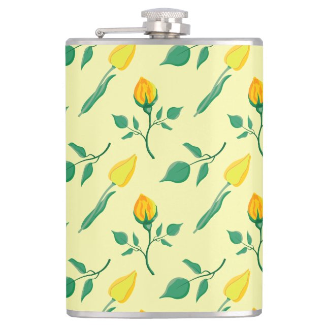 Floral pattern with yellow rose and tulip flowers flask (Front)