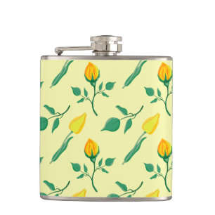 Floral pattern with yellow rose and tulip flowers flask