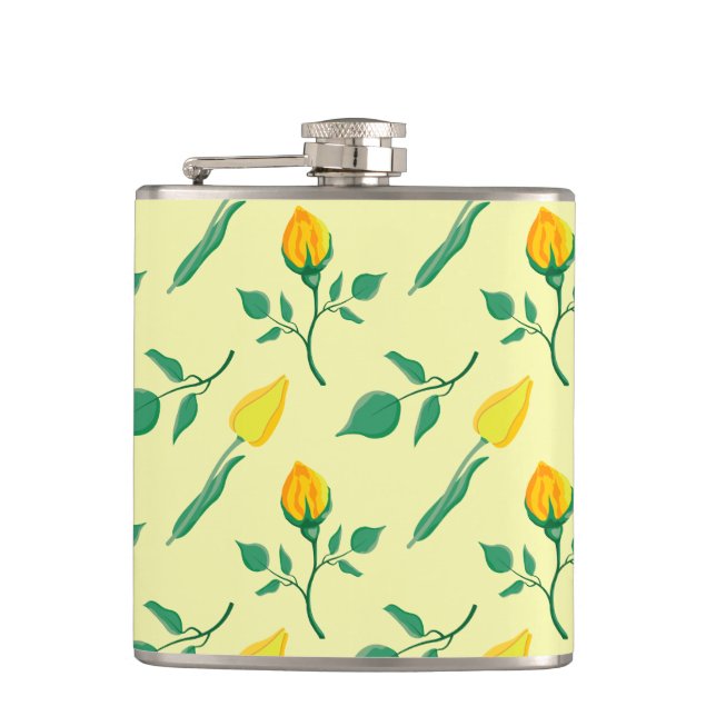 Floral pattern with yellow rose and tulip flowers flask (Front)