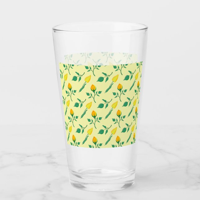 Floral pattern with yellow rose and tulip flowers glass (Front)