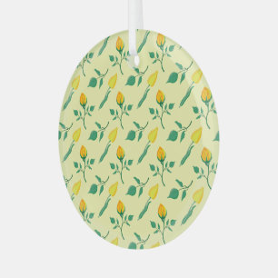 Floral pattern with yellow rose and tulip flowers glass ornament