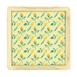 Floral pattern with yellow rose and tulip flowers gold finish lapel pin