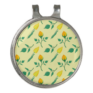 Floral pattern with yellow rose and tulip flowers golf hat clip