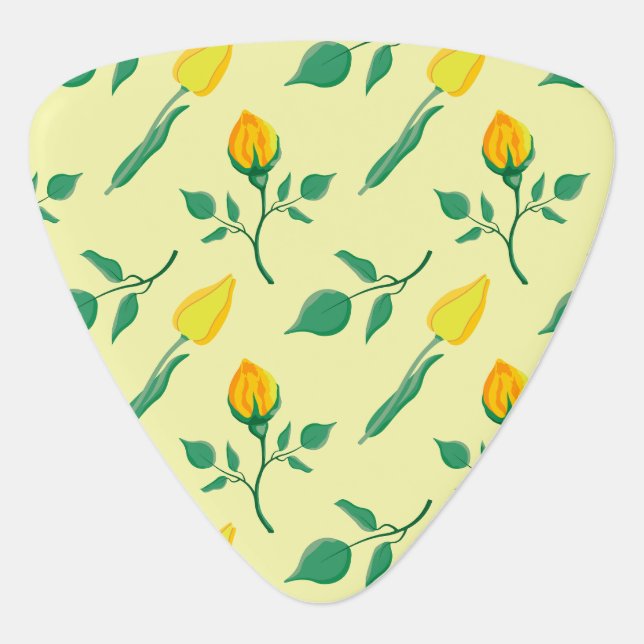 Floral pattern with yellow rose and tulip flowers guitar pick (Front)