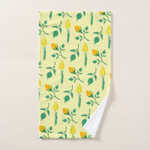Floral pattern with yellow rose and tulip flowers hand towel