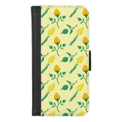 Floral pattern with yellow rose and tulip flowers iPhone 87 wallet case