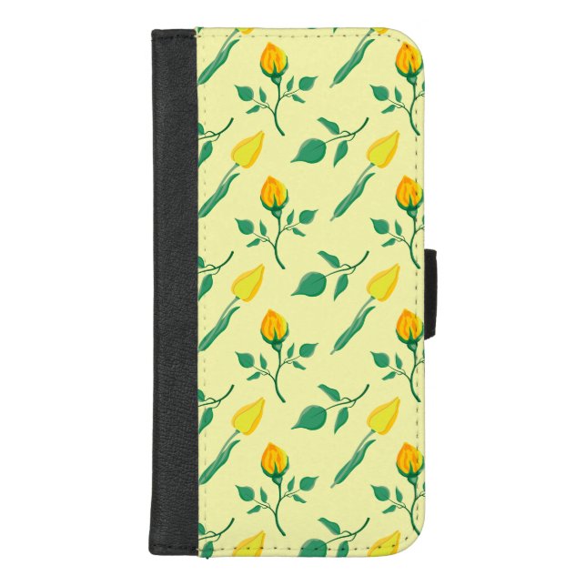 Floral pattern with yellow rose and tulip flowers iPhone wallet case (Front)