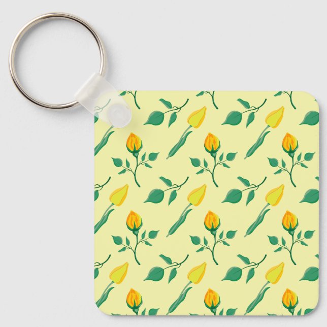 Floral pattern with yellow rose and tulip flowers keychain (Front)