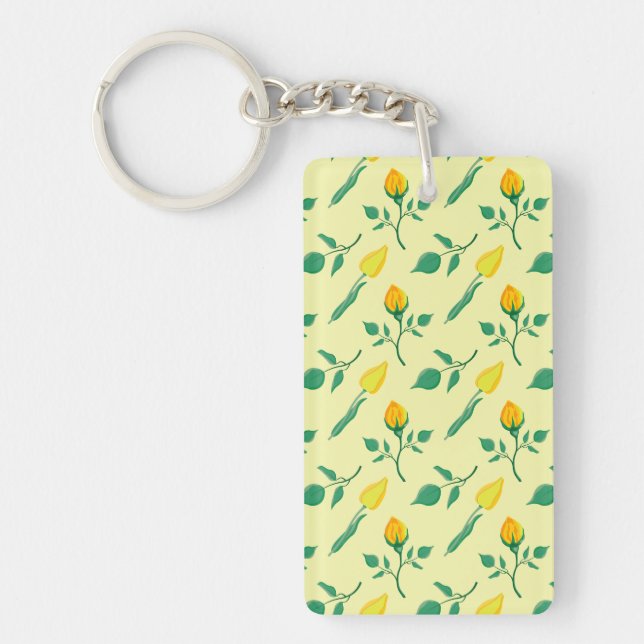 Floral pattern with yellow rose and tulip flowers keychain (Front)